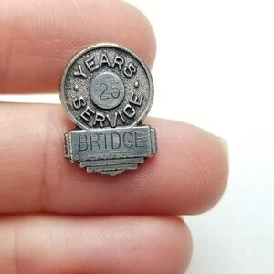 Vintage 25 Years of Service Bridge Sterling Silver Lapel Pin Brooch, Estate
